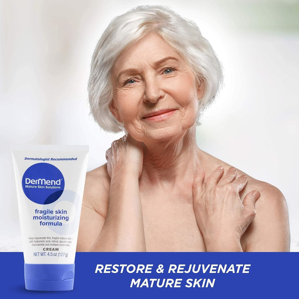 Dermend face-body-application-closeup shows use on face and body for thinning skin care.
