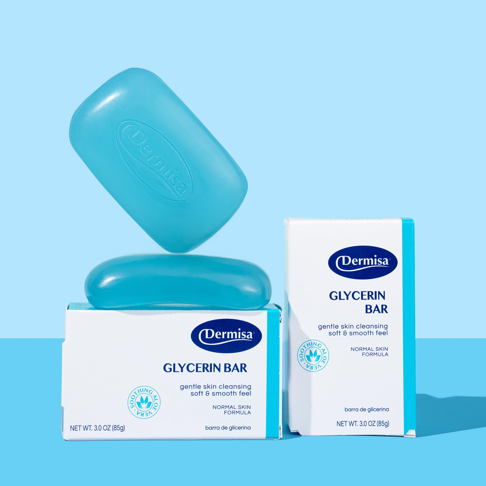 Dermisa glycerin bar soft skin silhouette suggests a smooth daily ritual.