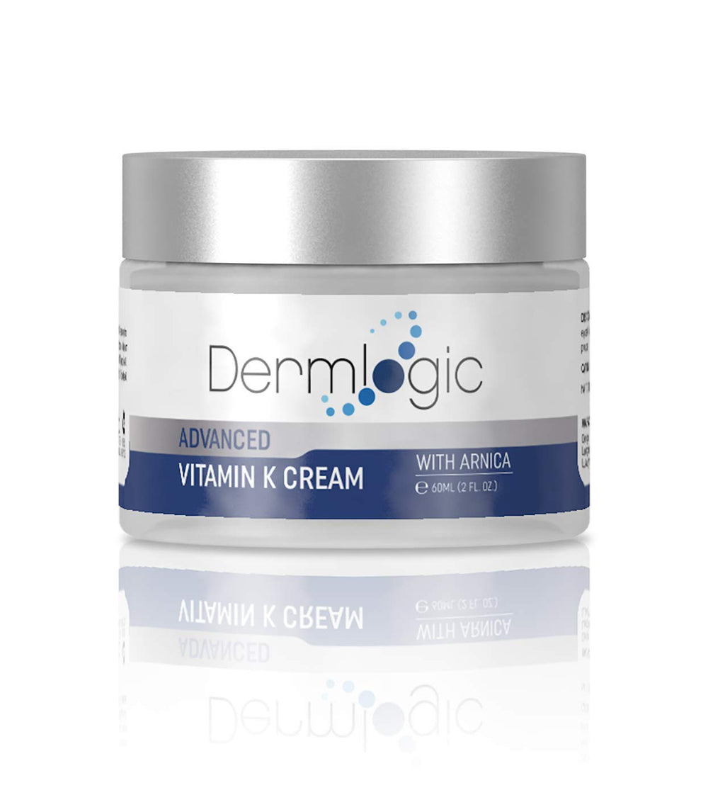 Dermlogic Vitamin K Cream bottle highlights a soothing, moisturizing bruise-support formula.