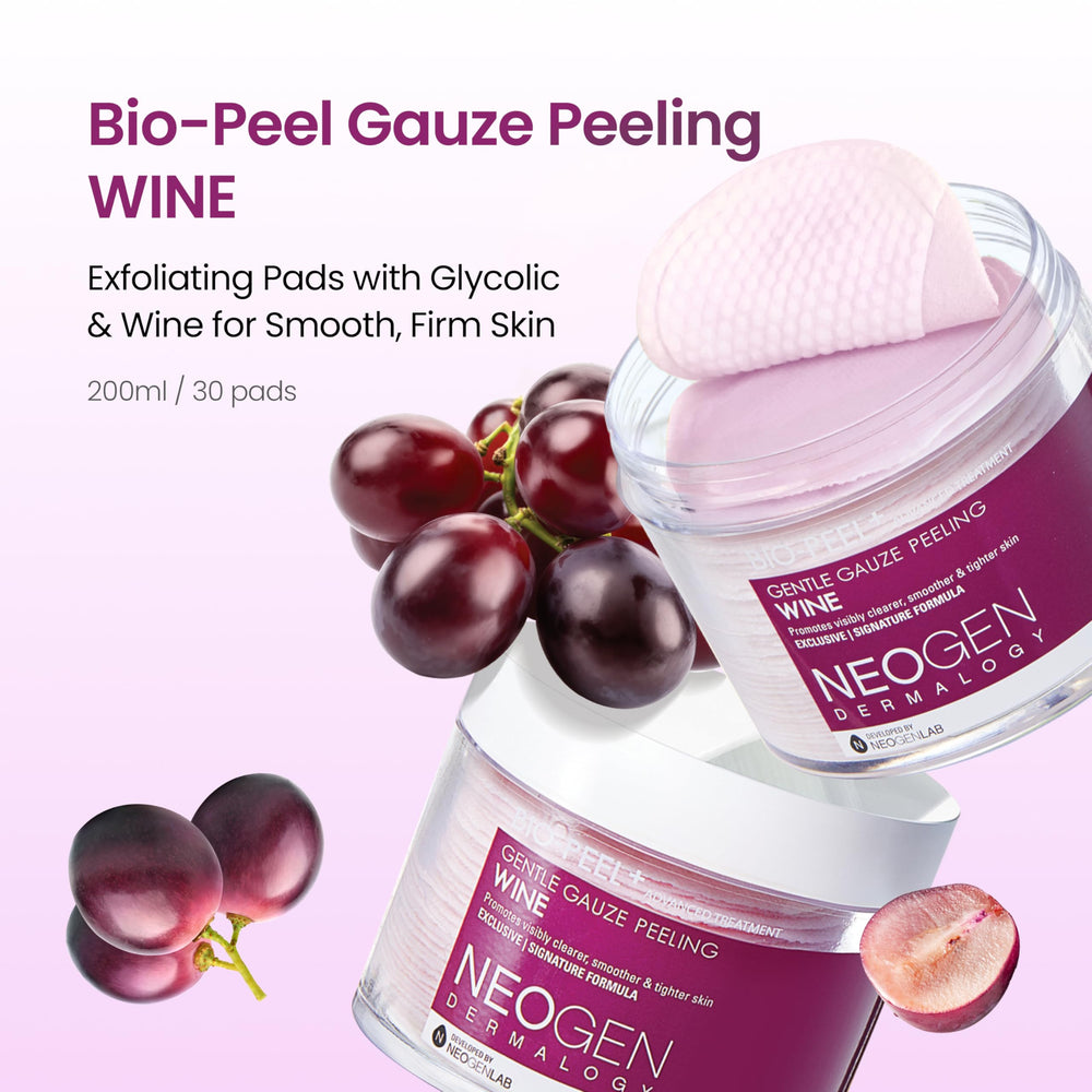 DERMALOGY Bio-Peel Wine Pad pack image highlighting 30 pads for at-home exfoliation routine