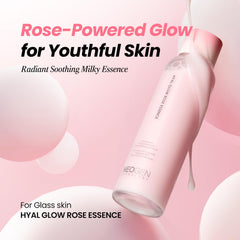 DERMALOGY Hyal Glow Rose Essence rose-water drops highlight high hydration levels.
