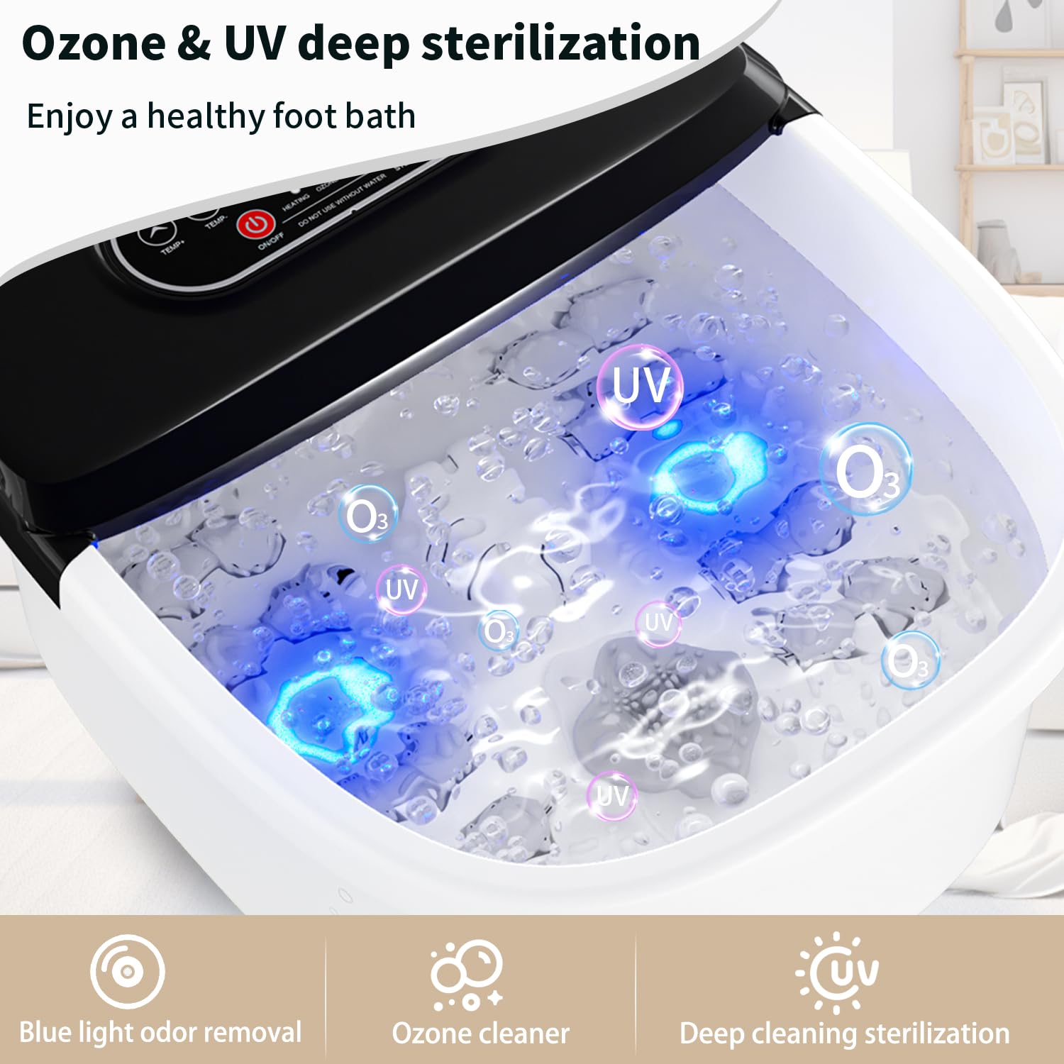 DermoPrime Foot Spa Adjustable Temperature Control image features customizable heat levels.
