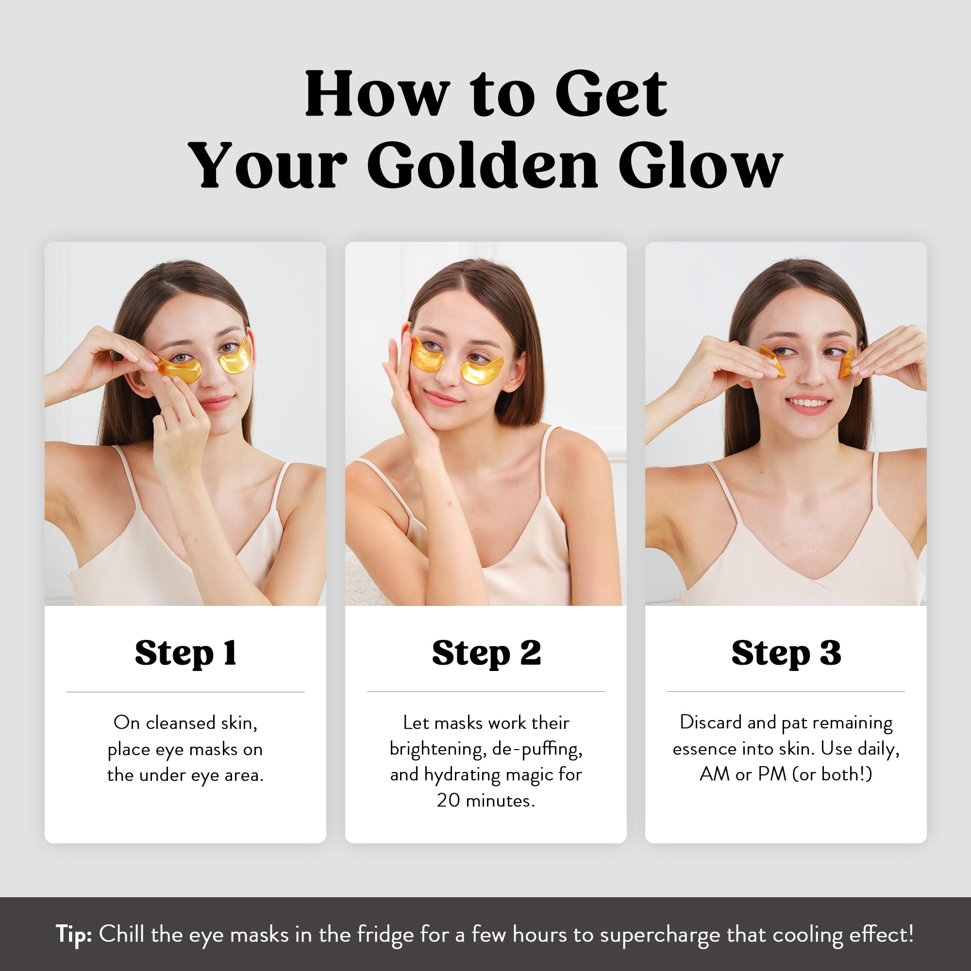 Bridesmaid gift concept featuring Golden Glow eye patches.