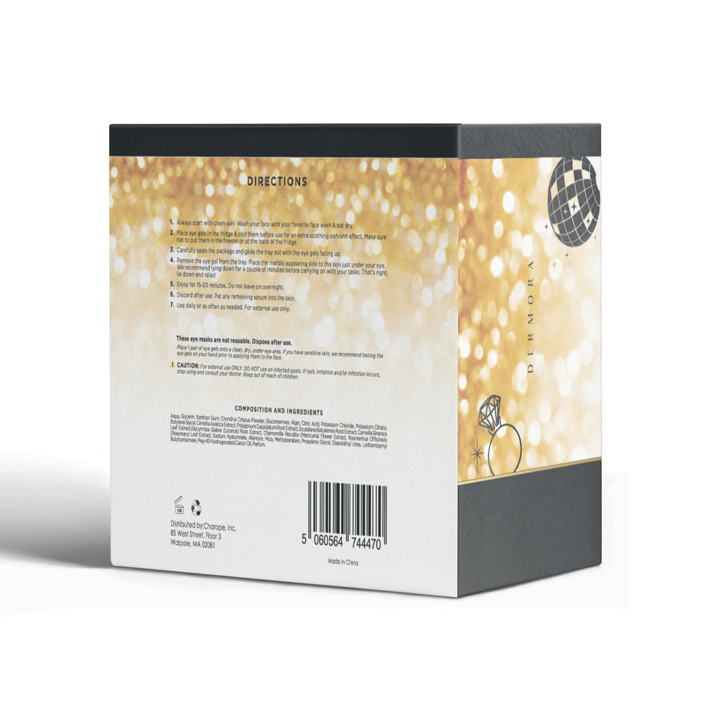 DERMORA Golden Glow eye patches providing a refreshing, revitalized look.