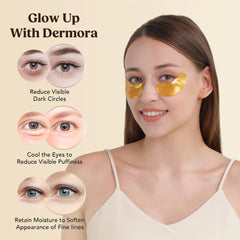 DERMORA Golden Glow under-eye patches with gold sheen for a refreshed look.