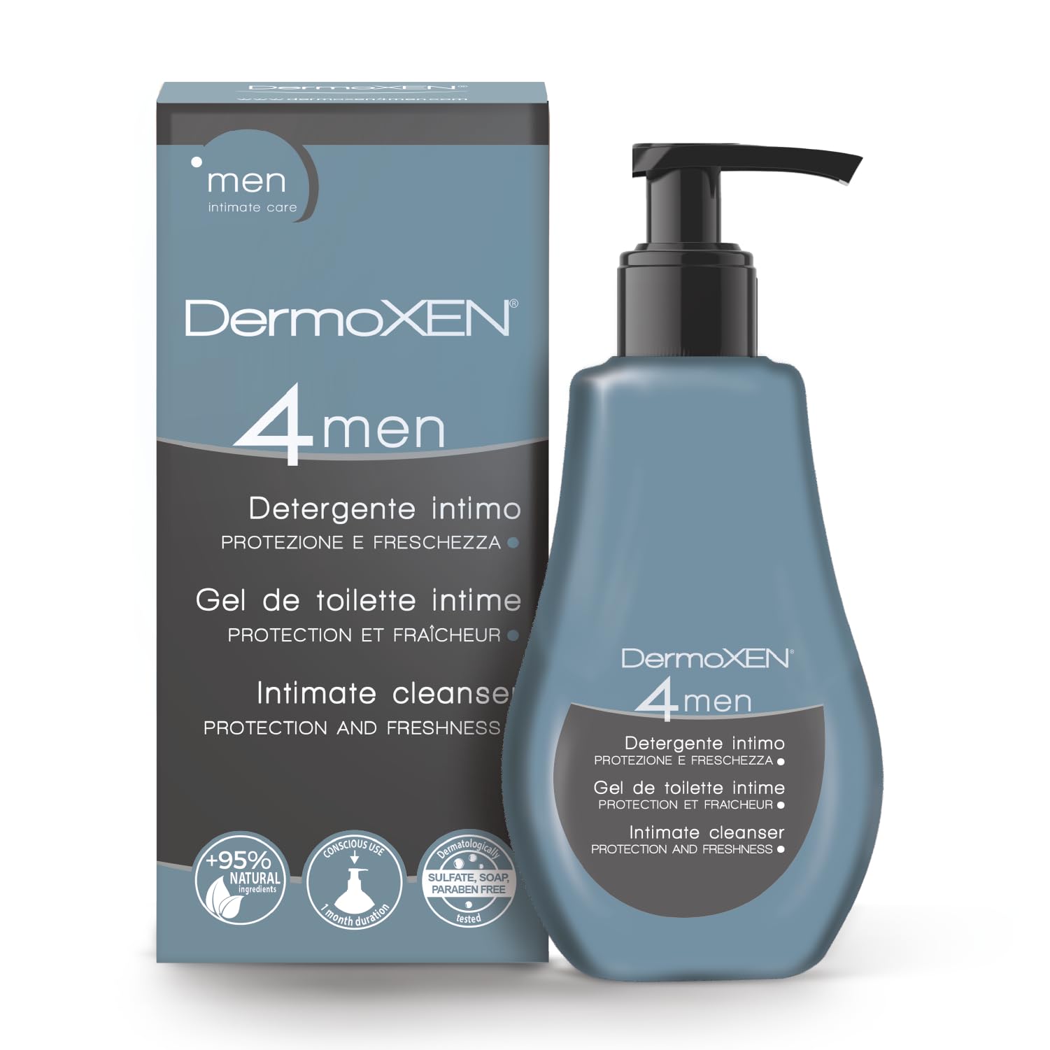 DERMOXEN 4Men intimate wash bottle front shows daily freshness for men