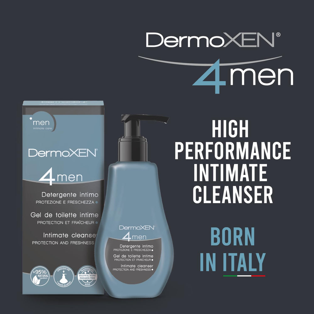 DERMOXEN 4Men intimate wash pump close-up highlights easy, gentle cleansing