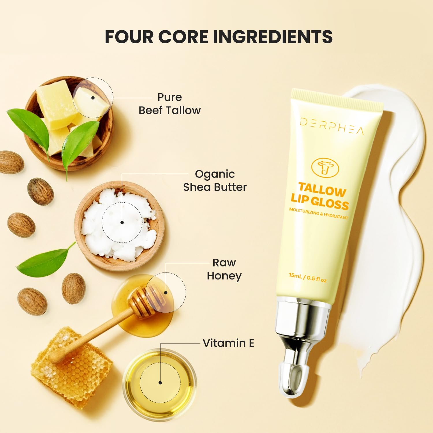 DERPHEA beef-tallow-lip-balm vitamin-e enriched texture adds antioxidant support for lips.