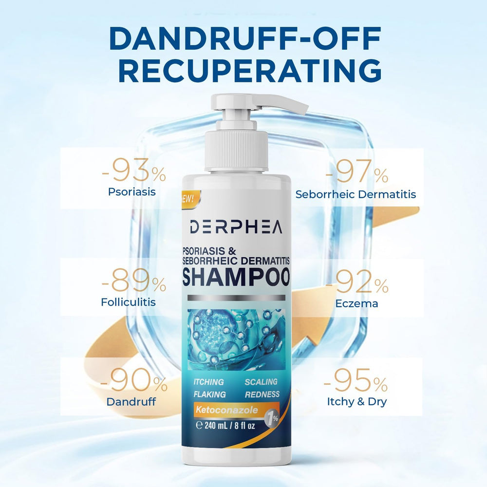 DERPHEA shampoo removes buildup on scalp for clearer appearance