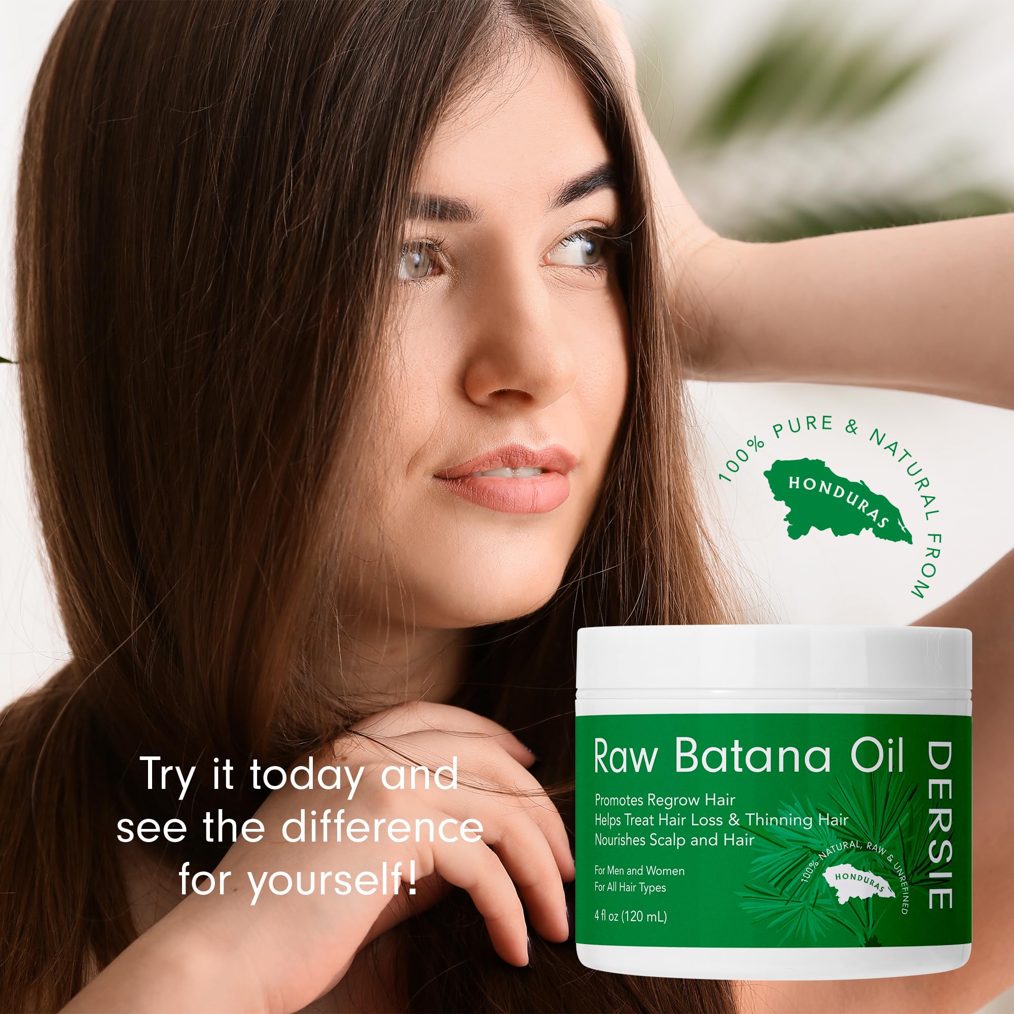 Dersie Batana Oil 4oz packaging emphasizing pure, unrefined quality