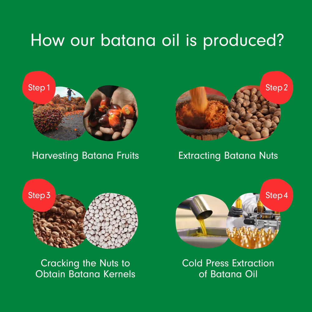 Dersie Batana Oil bottle highlights natural color variation and origin.