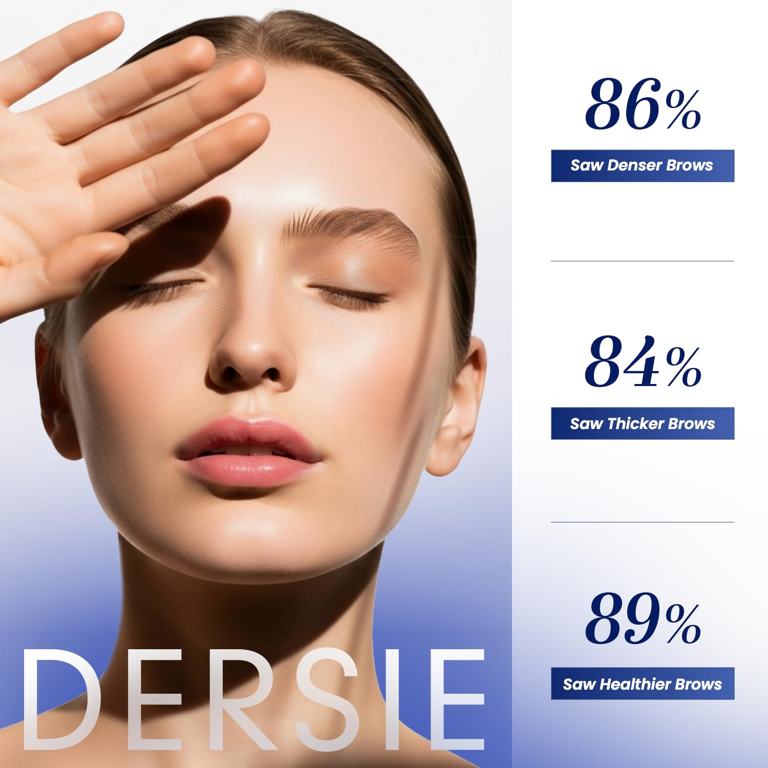 Dersie Eyebrow Growth Serum before-after showcases potential brow enhancement over time