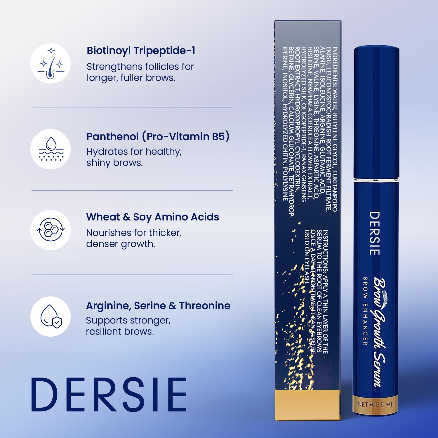 Dersie Eyebrow Growth Serum night routine setup demonstrates easy, safe nightly use