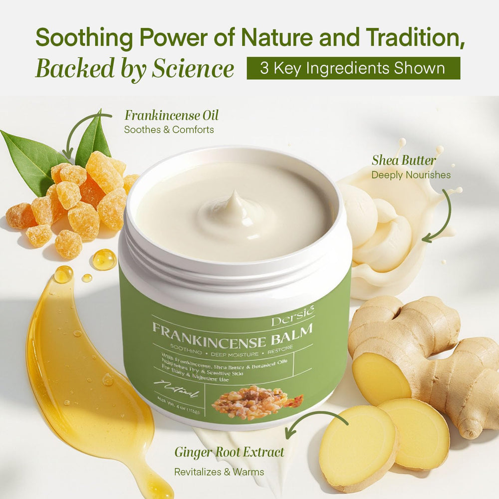 Dersie Frankincense Balm on dry skin hydration for lasting softness
