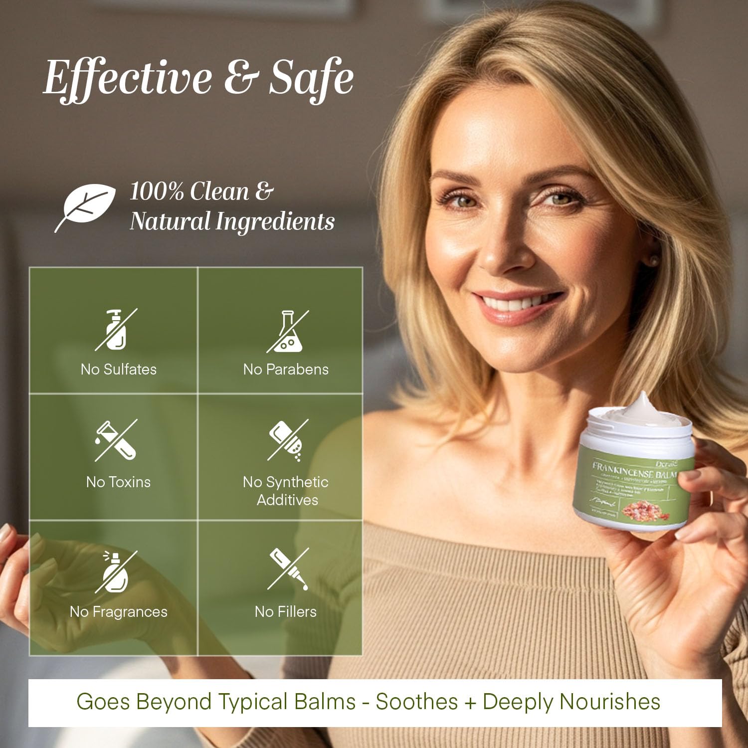 Dersie Frankincense Balm knees-back image suggests joint comfort after activity.