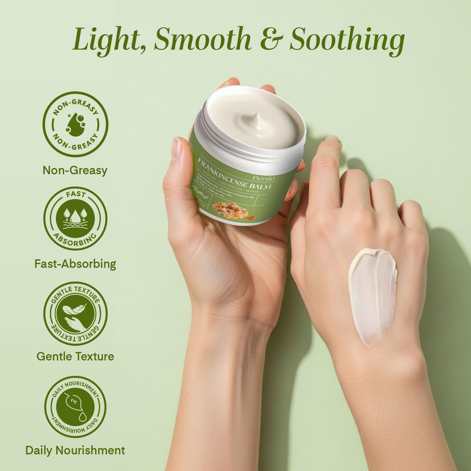 Dersie Frankincense Balm exposed with natural ingredients like shea, coconut oil