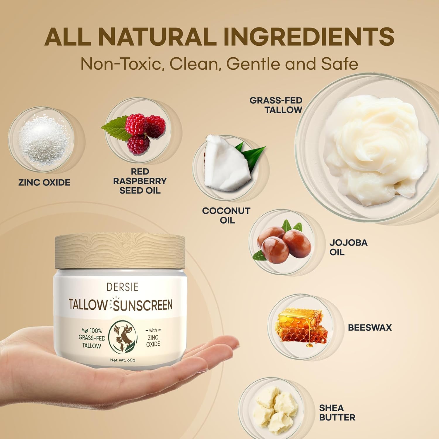 Dersie grass-fed tallow close-up highlights nourishing base for moisturized skin.