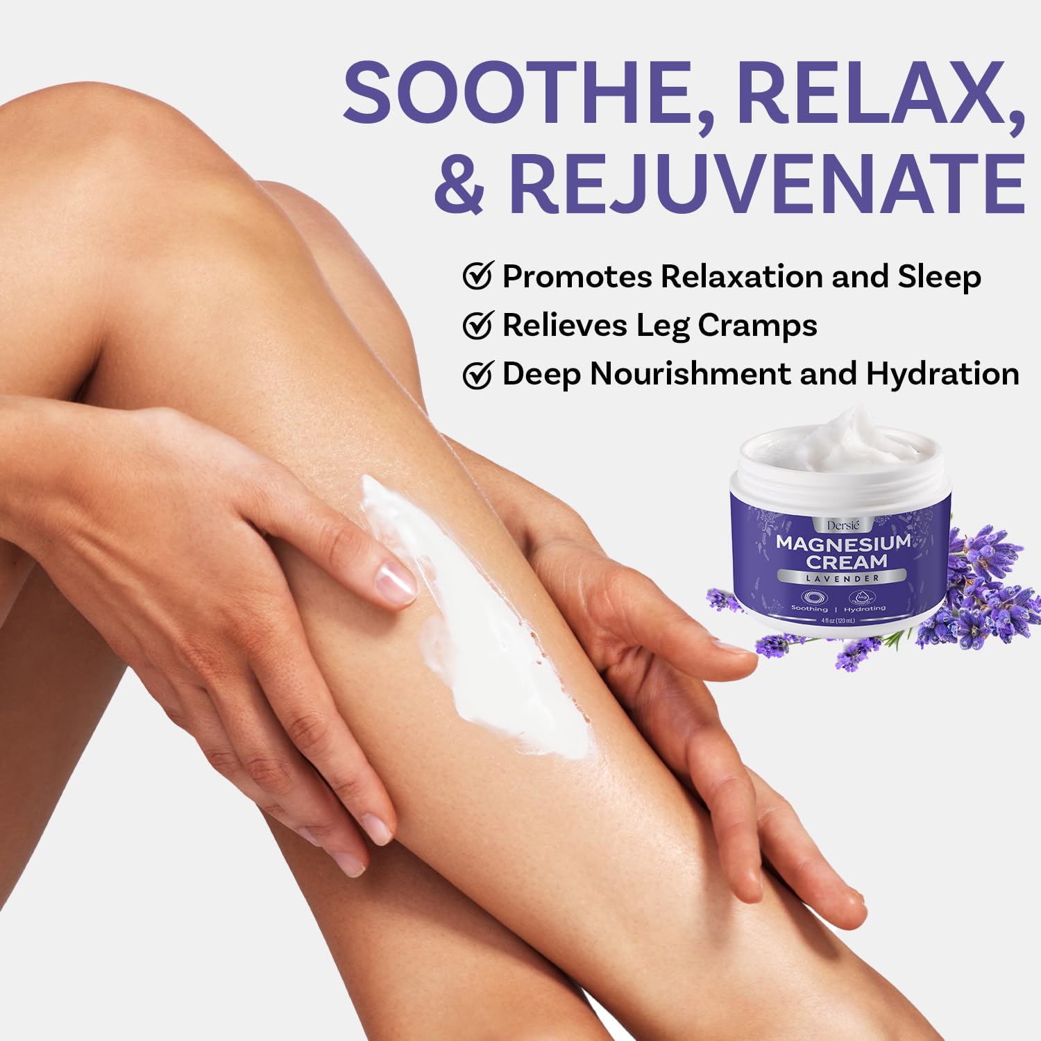 Dersie magnesium cream hydrates skin, leaving it soft and refreshed after application.
