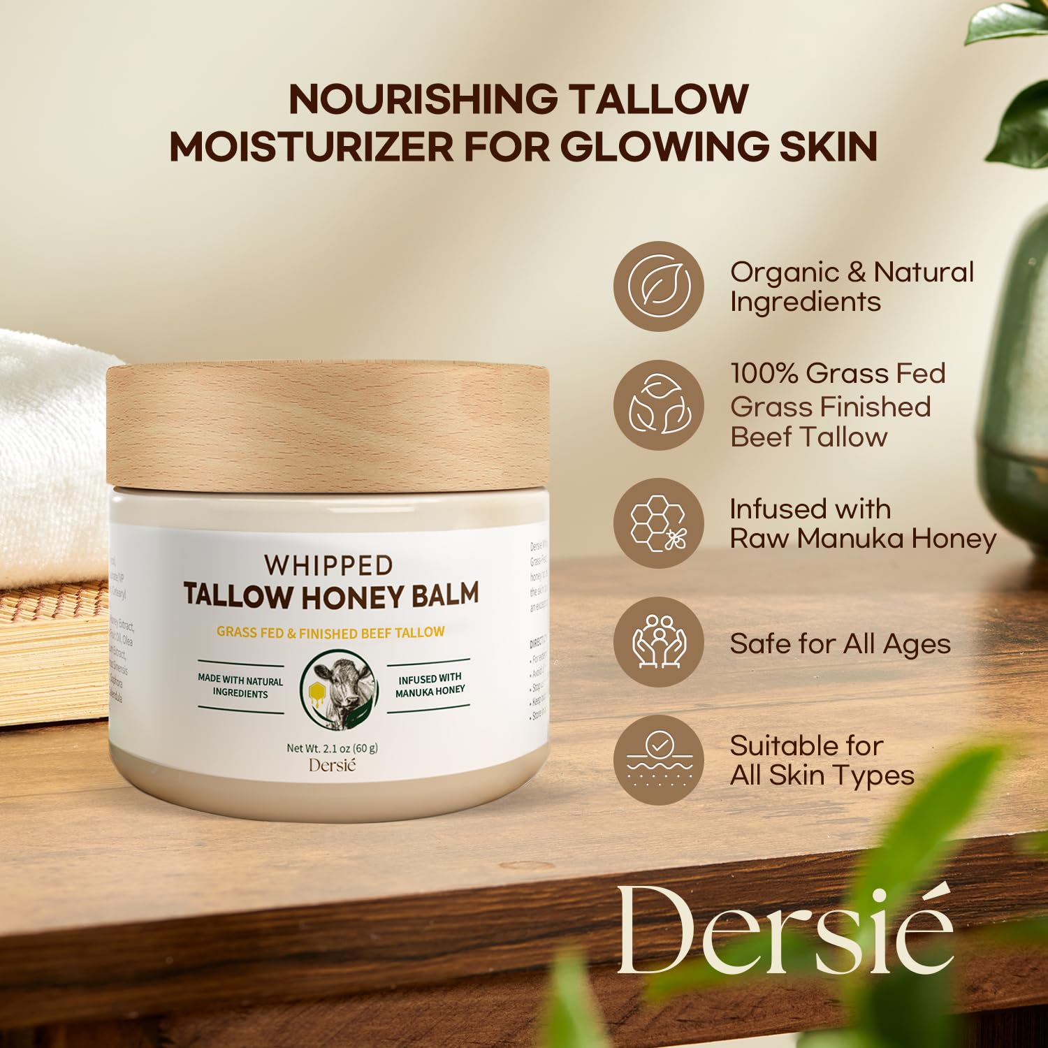 Dersie Tallow and Honey Balm hand-application shows non-greasy finish.