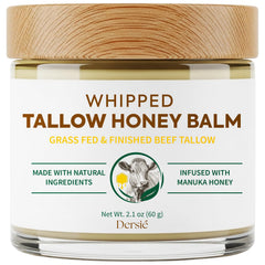 Dersie Tallow and Honey Balm jar closeup showing natural formula for dry skin relief.