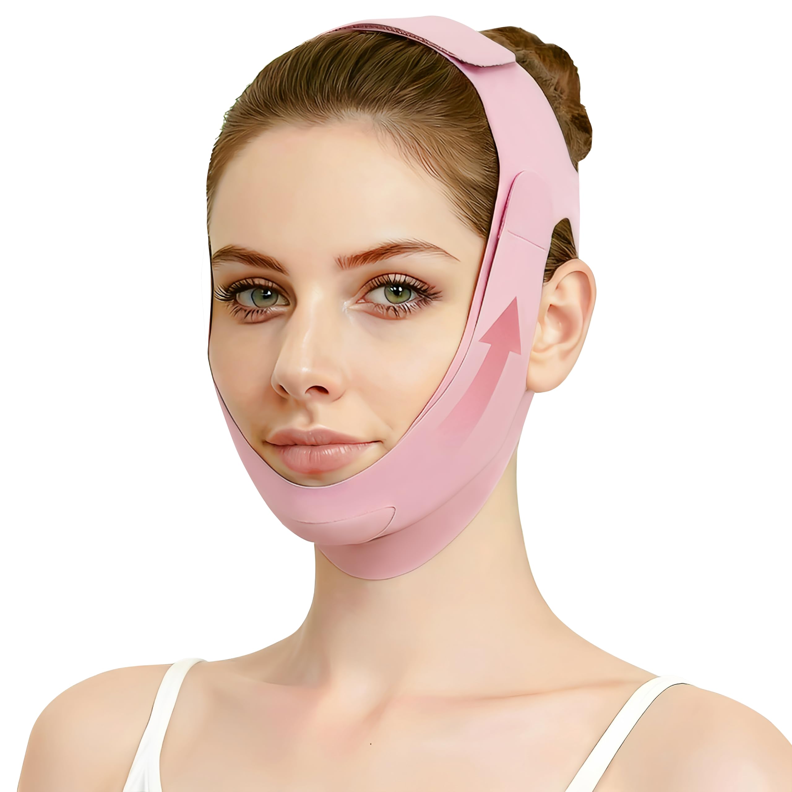 Dersoud double chin reducer on model showing defined jawline potential.
