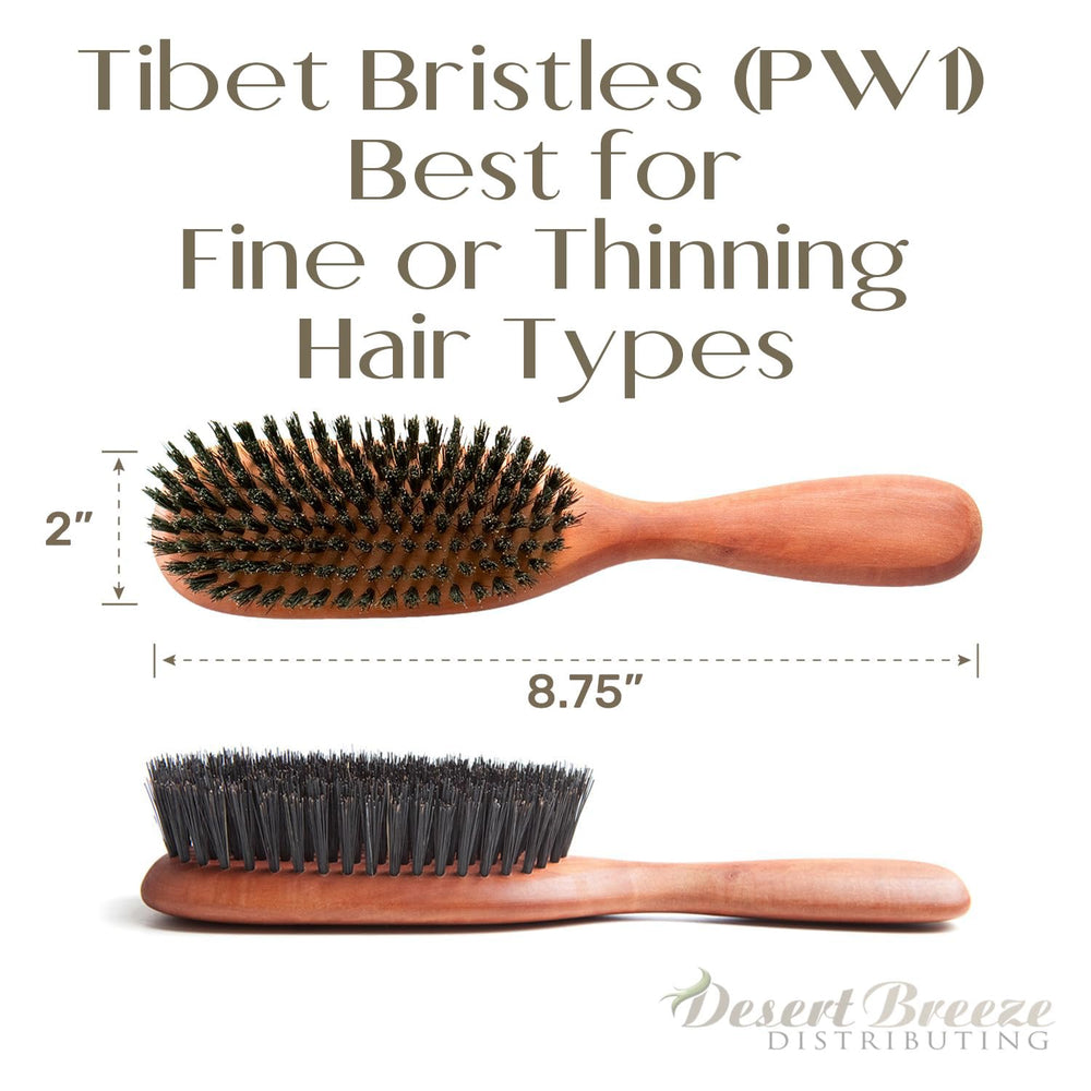 Desert Breeze Distributing tibet-bristle brush demonstrates medium soft bristles for thinning hair.