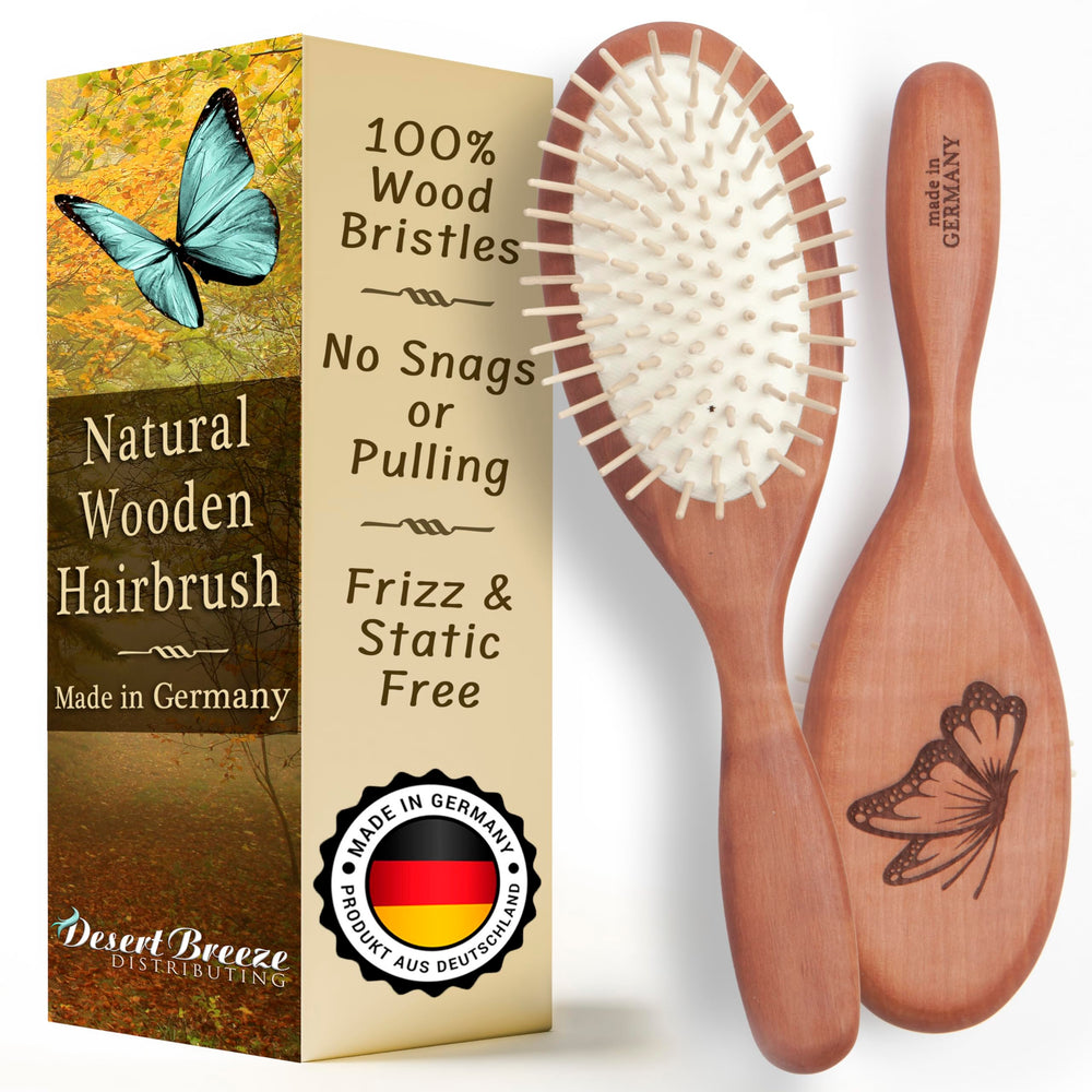 Desert Breeze natural wooden hair brush front view for smooth detangling on all hair types