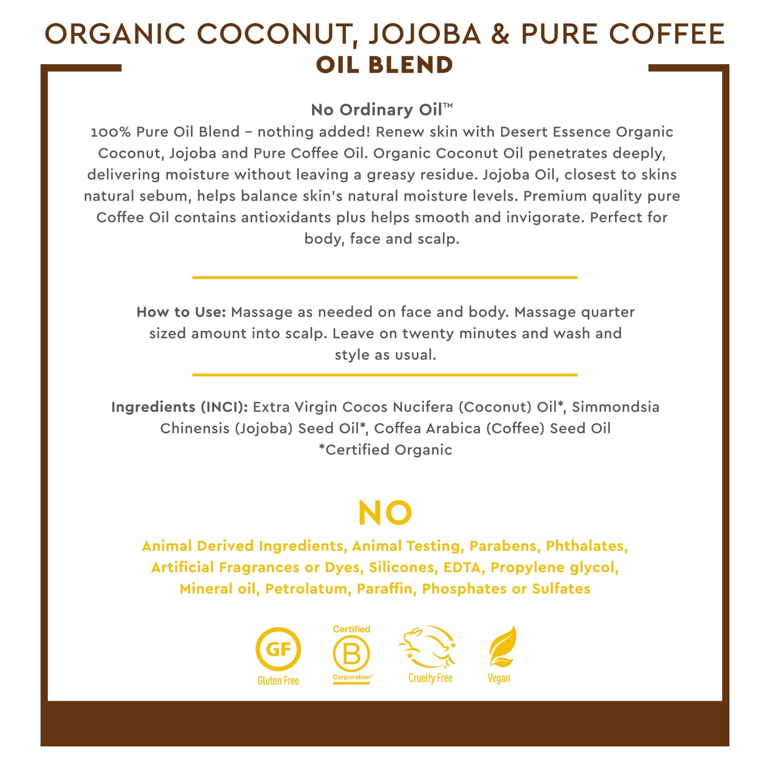 Desert Essence arabica-coffee-oil-drop emphasizes its rich scent and skin-soothing potential.