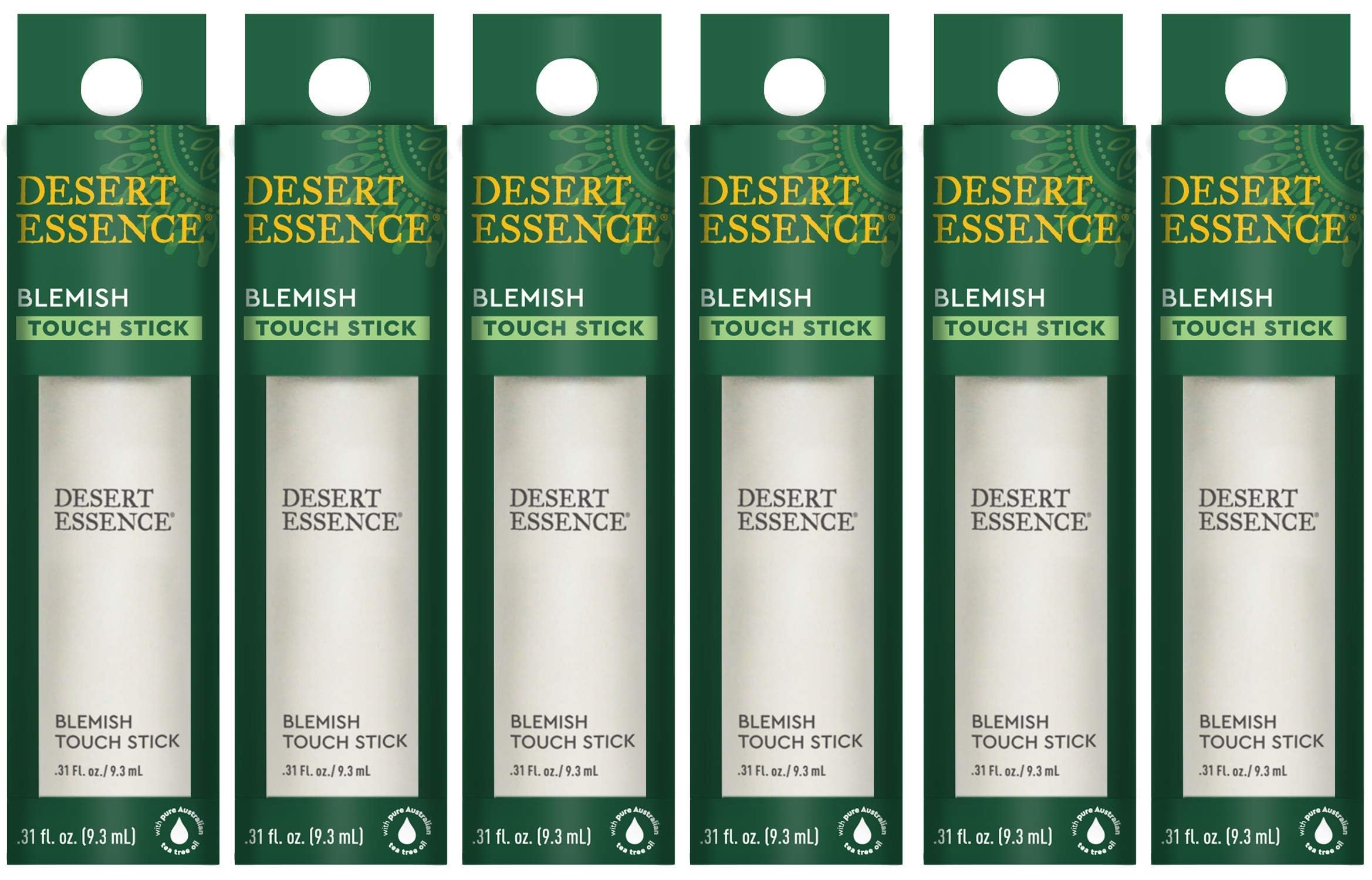 Desert Essence blemish touch stick pack-front, portable blemish care for travel-ready routines