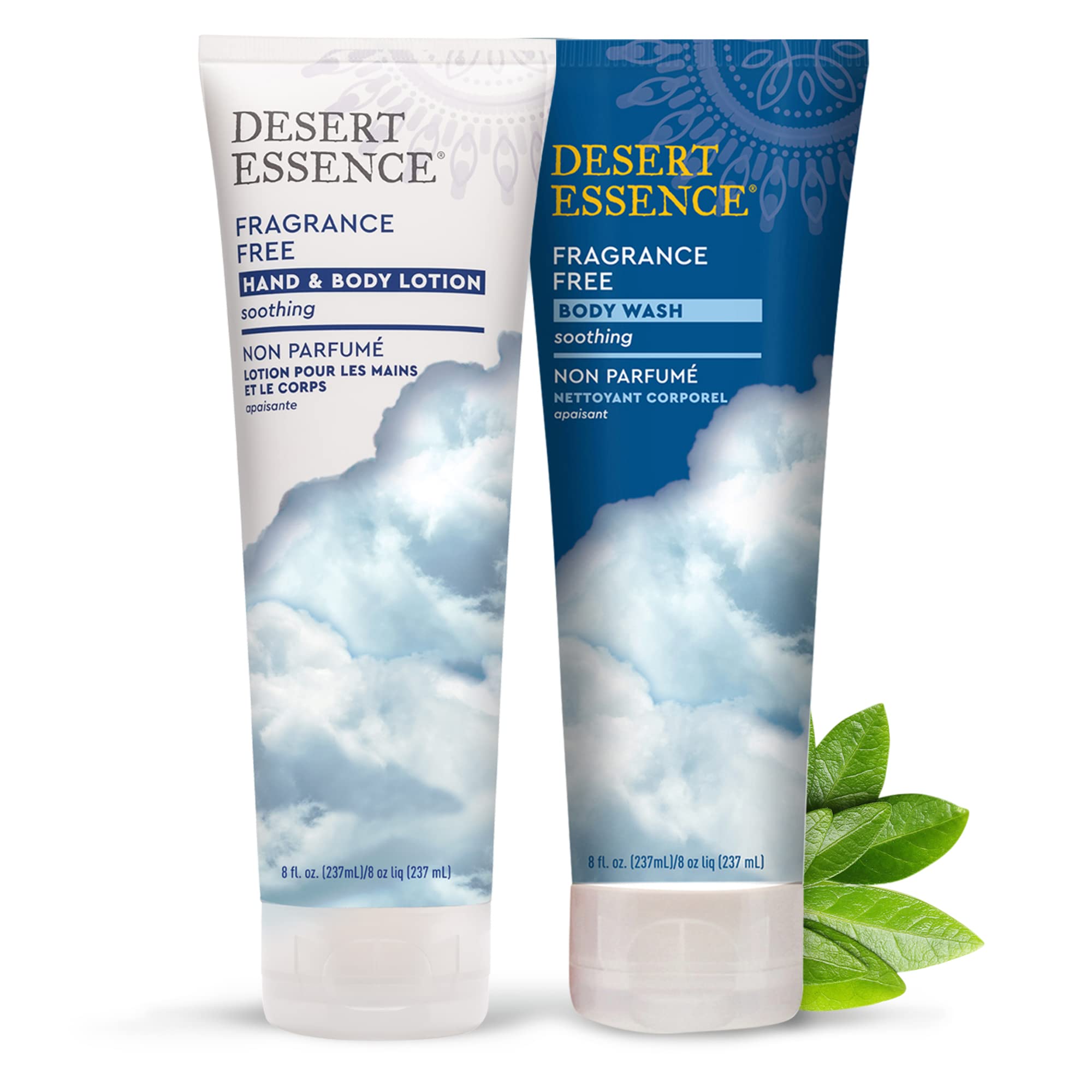 Desert Essence body wash being poured to suggest a fragrance-free cleanse.
