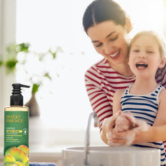 Close-up of Desert Essence Castile liquid soap showing silky texture and lather.