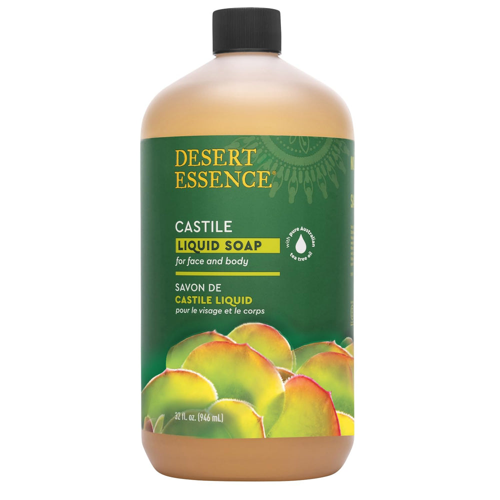 Soap being poured to create a gentle foaming cleanse with Desert Essence Castile.