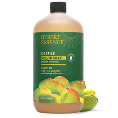 Desert Essence Castile soap bottle with tea tree for a refreshing cleanse.