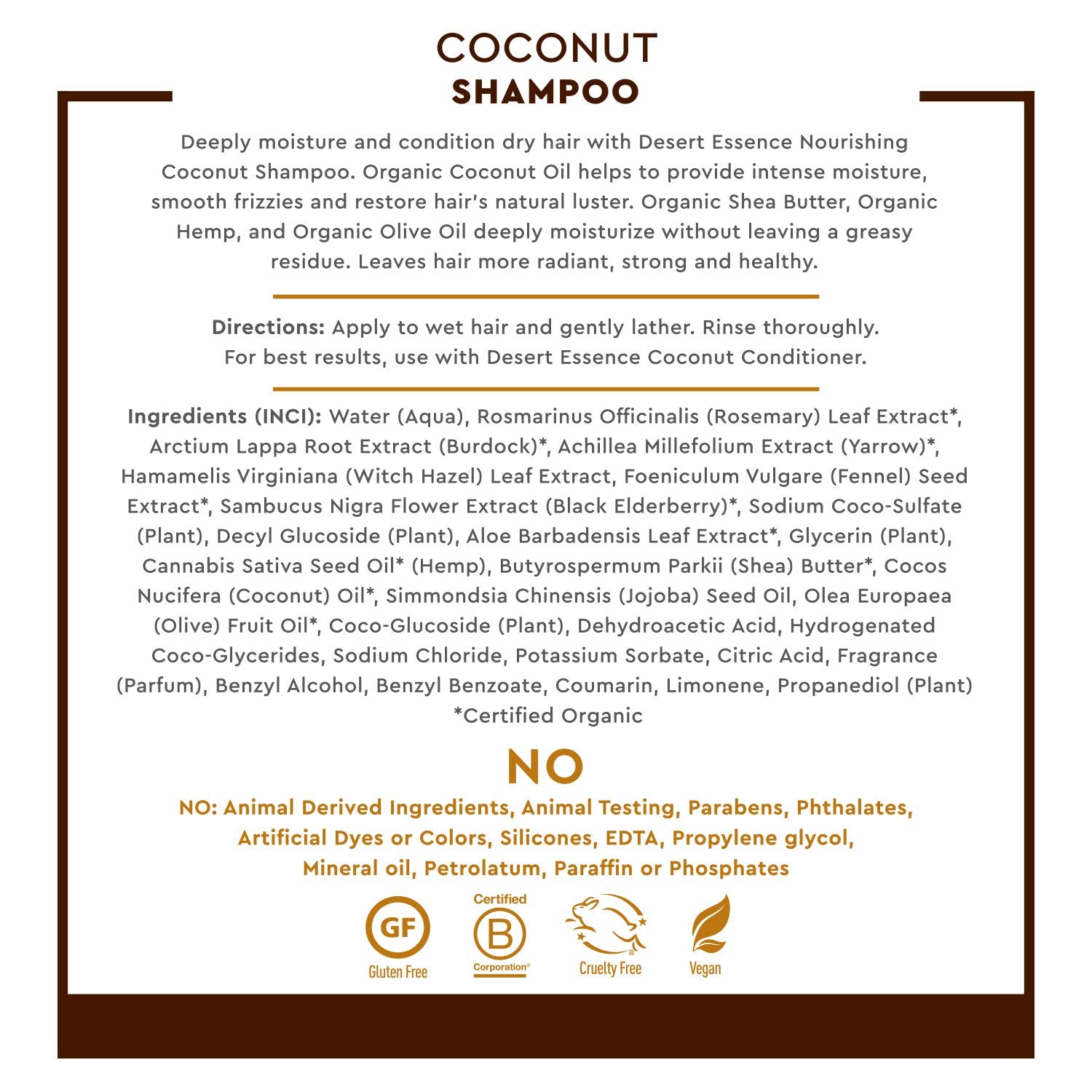 Desert Essence Coconut Shampoo foam on hair demonstrates gentle cleansing