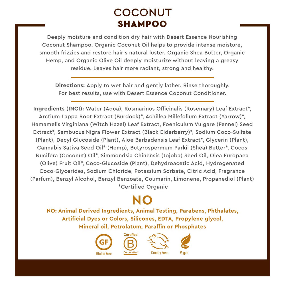 Desert Essence Coconut Shampoo foam on hair demonstrates gentle cleansing