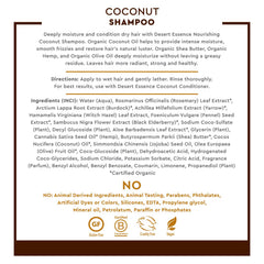 Desert Essence Coconut Shampoo foam on hair demonstrates gentle cleansing