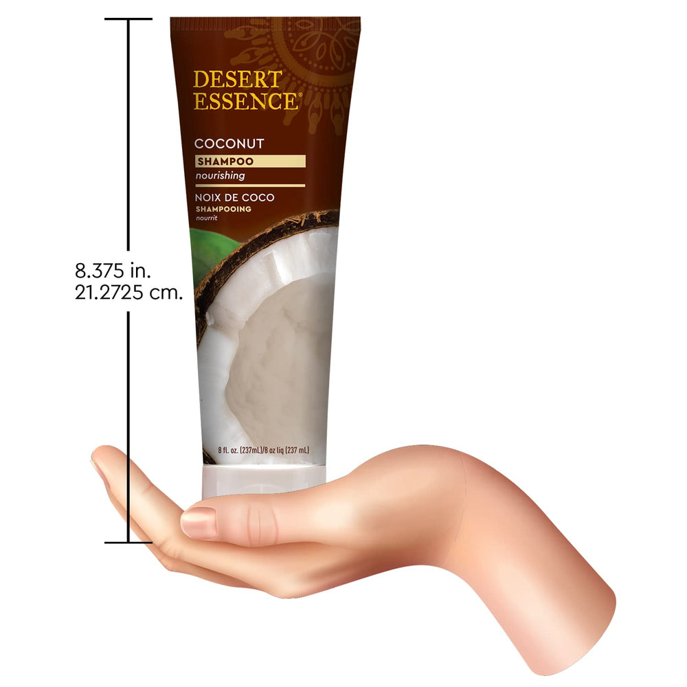Desert Essence Coconut Shampoo packaging emphasizes sustainable design