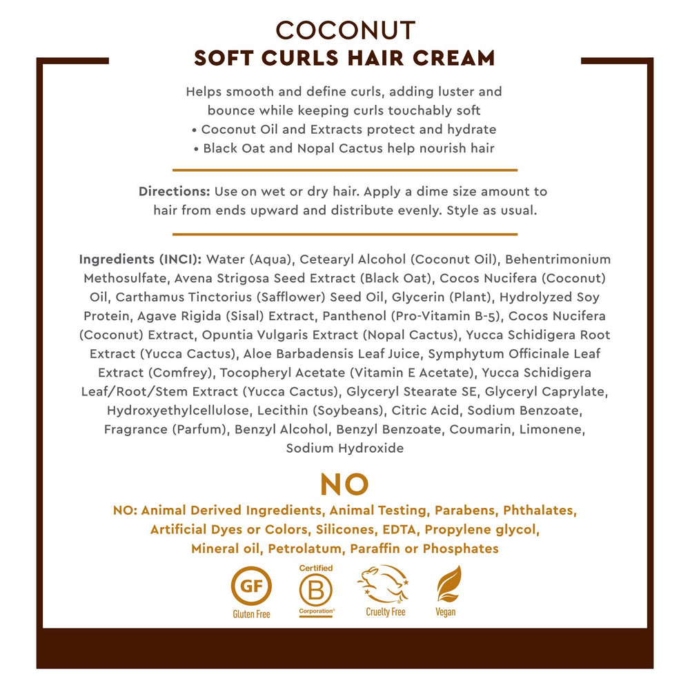 Desert Essence Coconut Soft Curls Hair Cream creamy texture closeup signaling rich moisture.