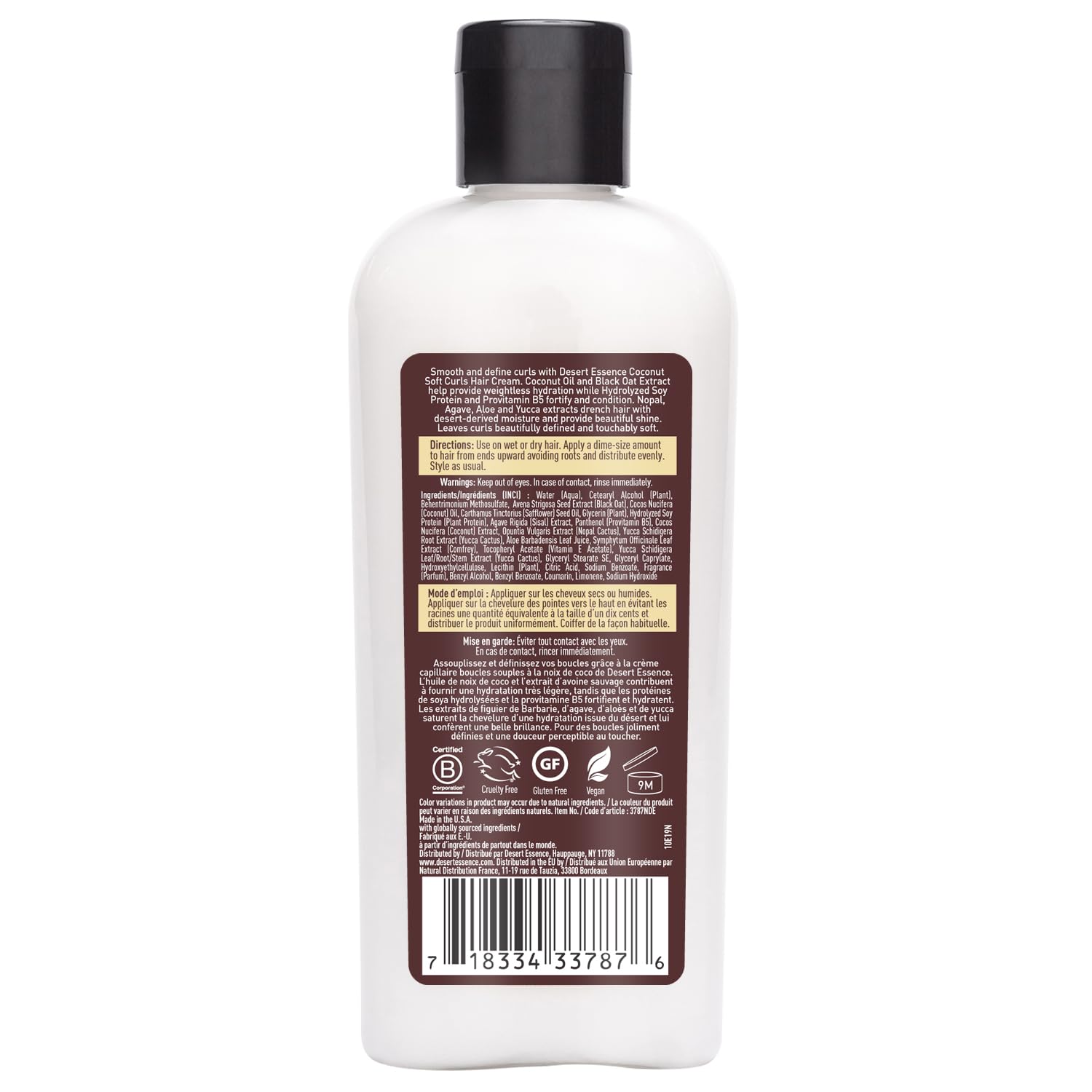 Desert Essence Coconut Soft Curls Hair Cream on wet hair for hydrated, bouncy curls.