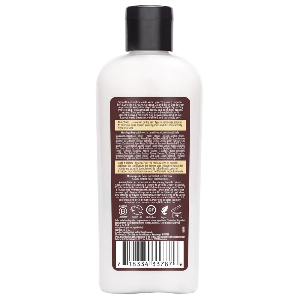 Desert Essence Coconut Soft Curls Hair Cream on wet hair for hydrated, bouncy curls.