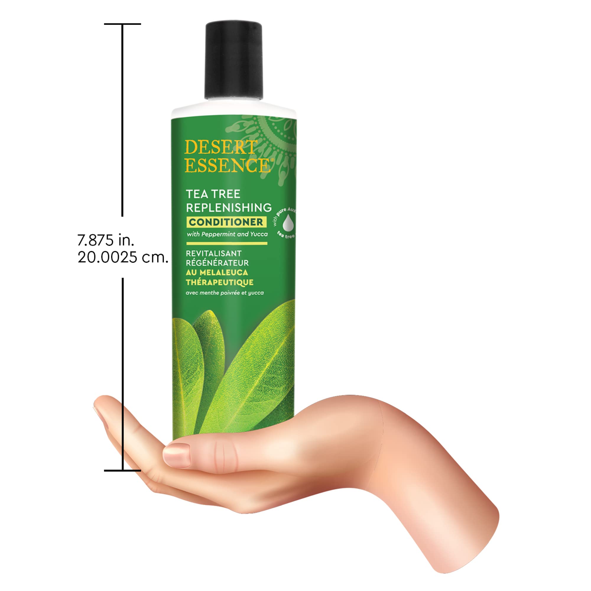 Desert Essence bottle front view highlighting natural, silicone-free conditioning