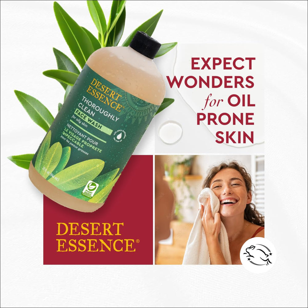 Desert Essence bottle close-up, product container for daily use