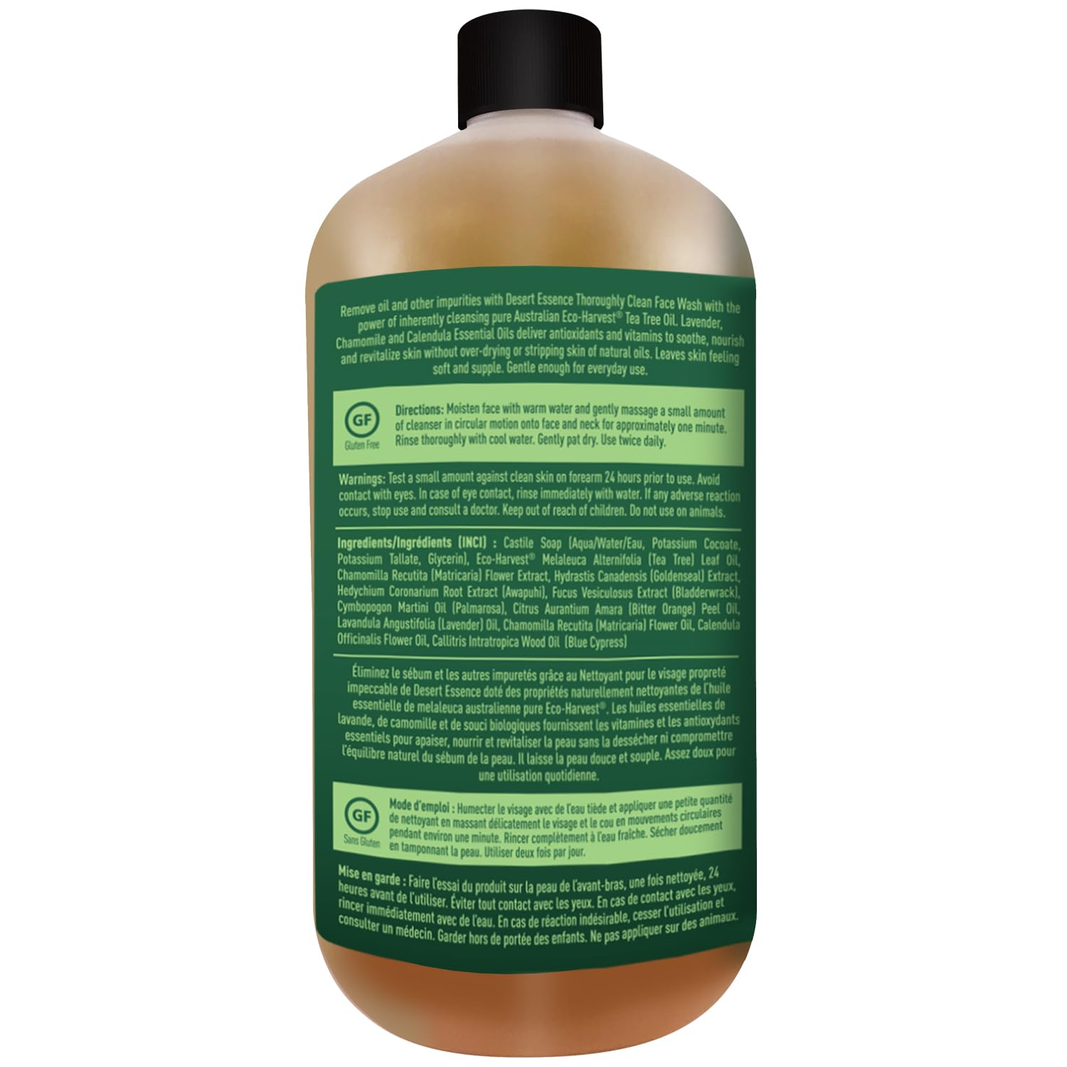 Desert Essence pump bottle with creamy foam ready for cleansing