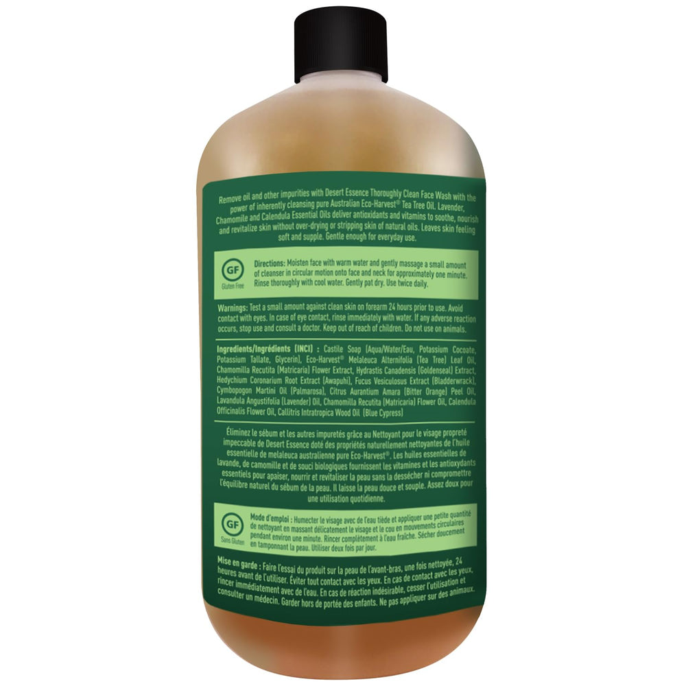 Desert Essence pump bottle with creamy foam ready for cleansing