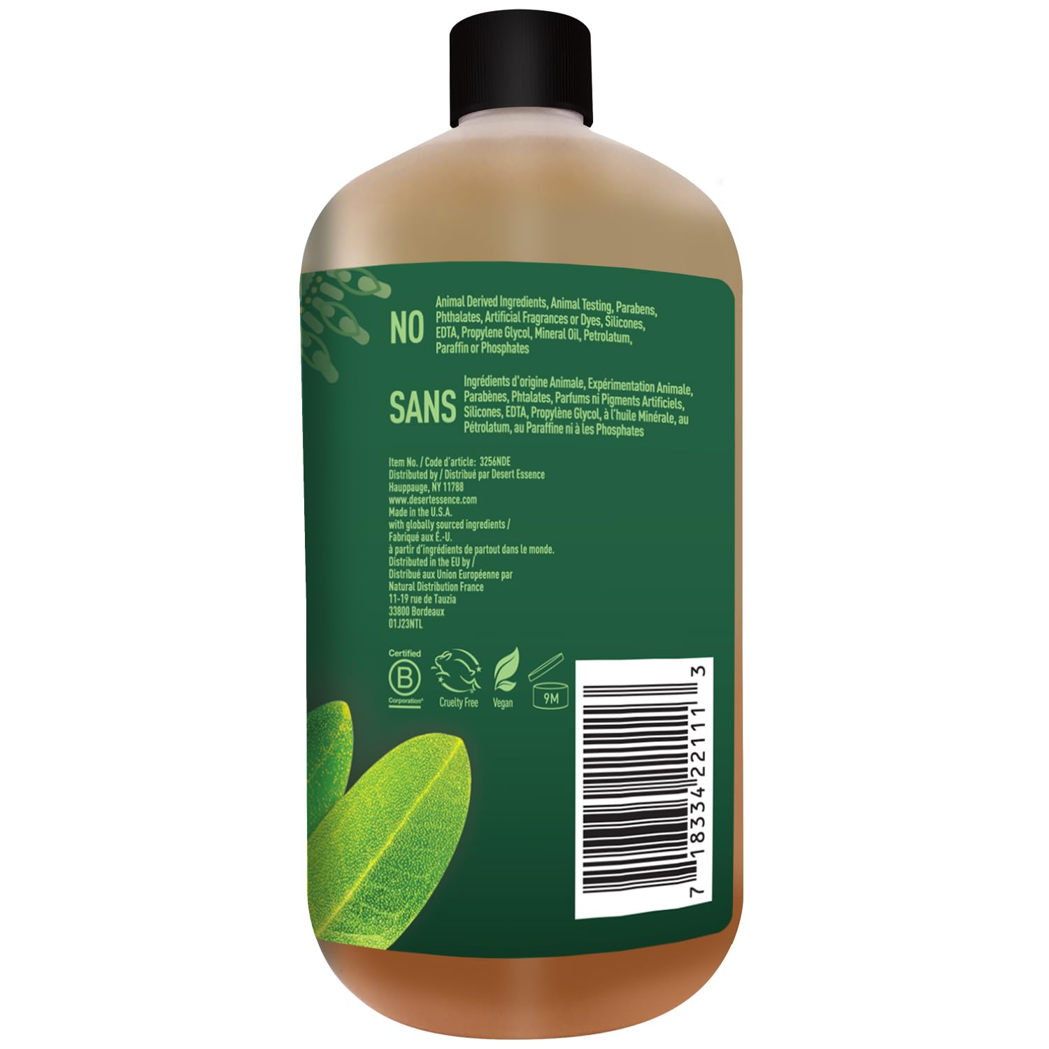 Desert Essence bottle with droplets of water suggesting refreshing cleanse