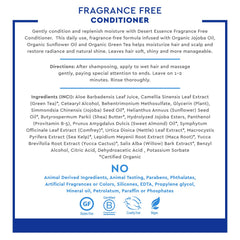 Desert Essence conditioner ingredients close-up with green tea, jojoba and sunflower oils nourishment