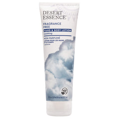 Desert Essence fragrance free lotion bottle delivers fragrance-free hydration for sensitive skin.