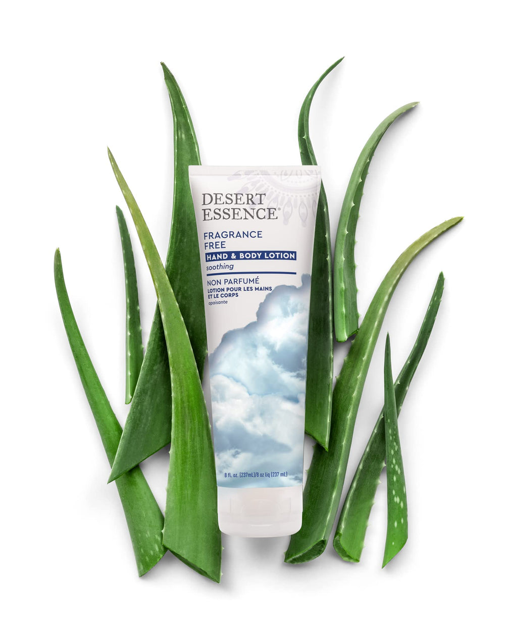 Jojoba oil in Desert Essence fragrance-free lotion balances the skin's oil levels.