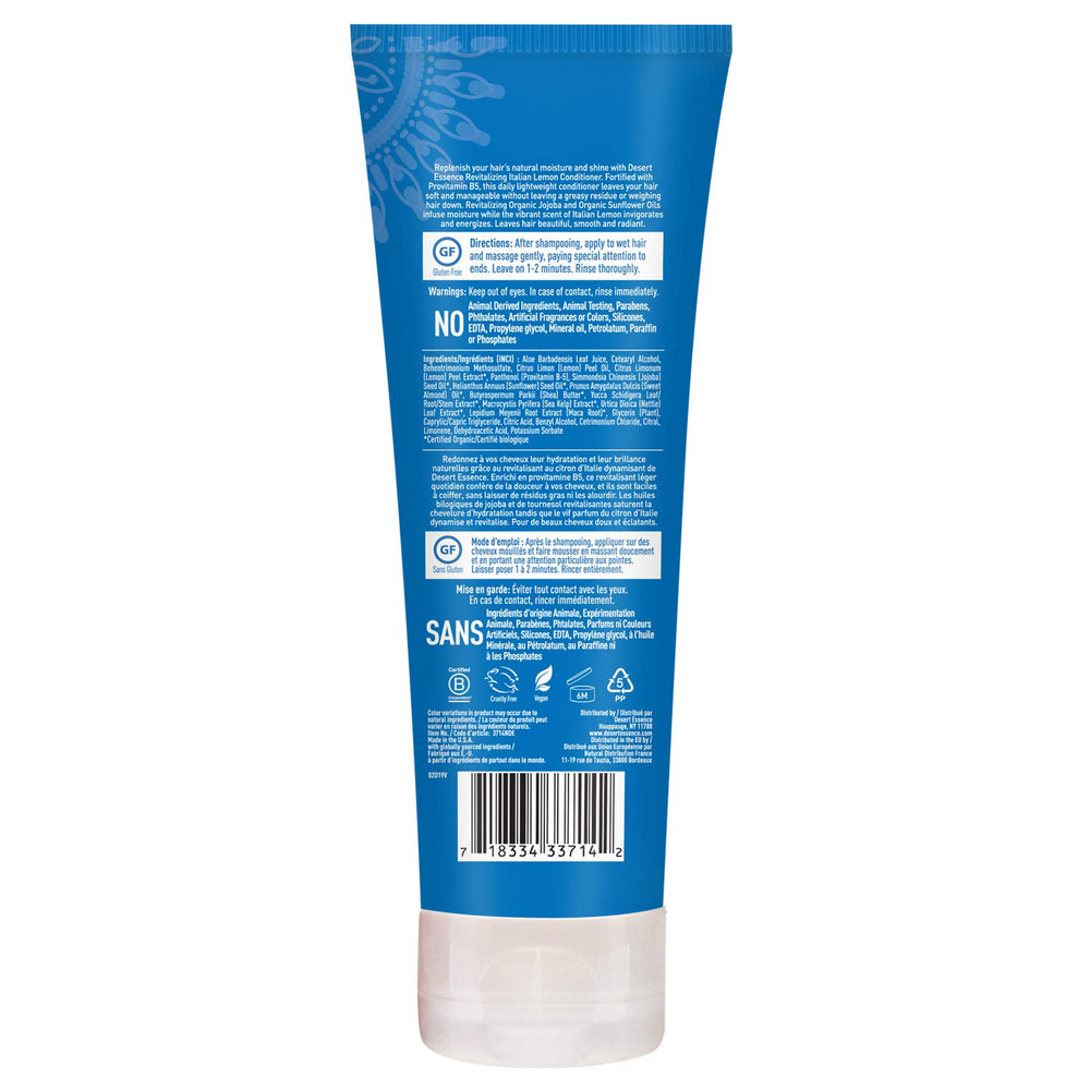 Desert Essence Italian Lemon Conditioner cruelty-free packaging supporting ethical beauty.