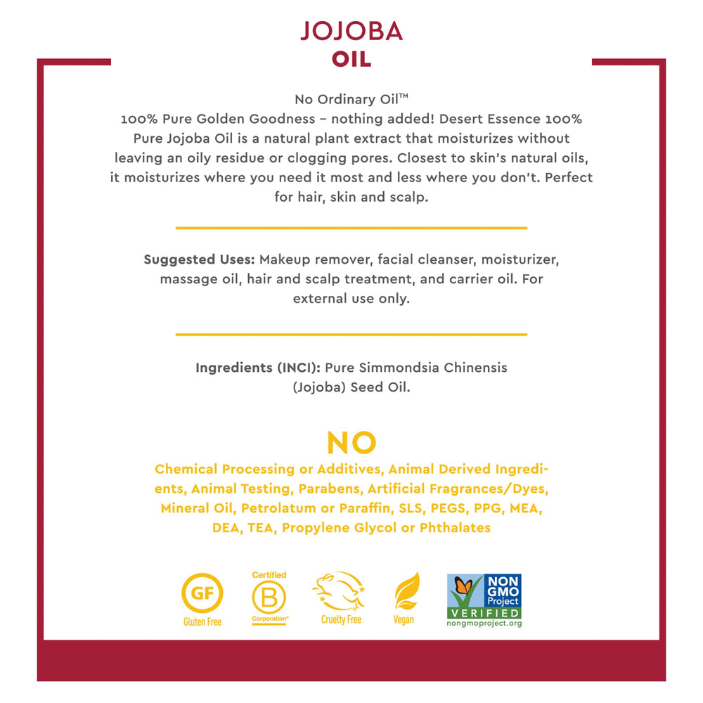 Desert Essence Jojoba Oil used as facial cleanser and makeup remover.